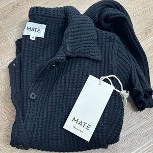 NWT MATE The Label 100% Organic Cotton Button Down Cardigan Black Collared XS